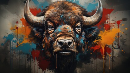 American Bison portrait with street art elements