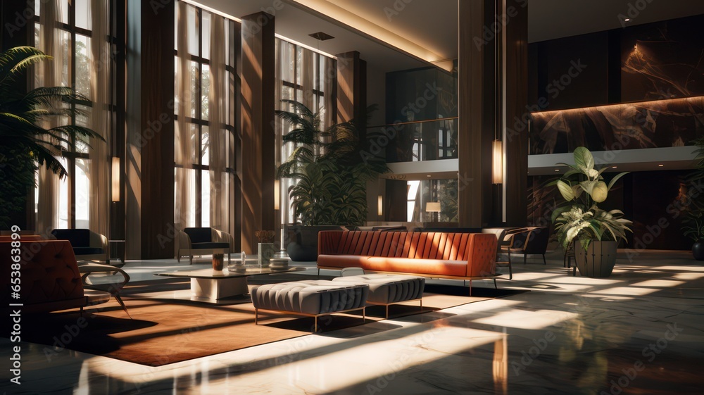 Poster hotel lobby simple style created with generative ai