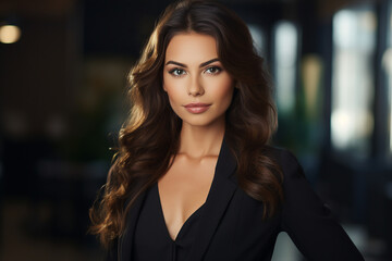 Naklejka premium Generative AI picture portrait of attractive office worker young woman