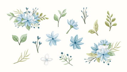 blue flowers and leaves collection
