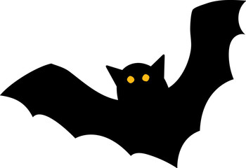 Halloween vector Illustration of spooky, cute and fun flying black bat with eyes.