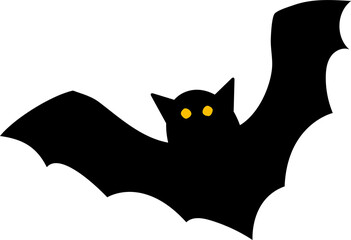 Halloween spooky, cute and fun Illustration of a flying black bat with eyes.