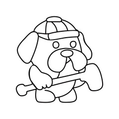builder dog with a hammer line art