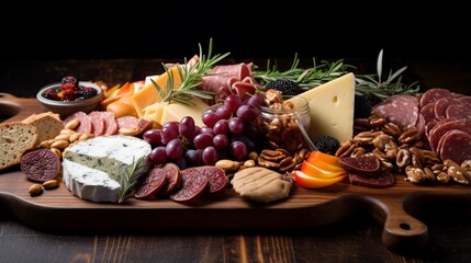 a holiday charcuterie board, featuring dried fruits, nuts, cheeses, and crackers, perfect for...