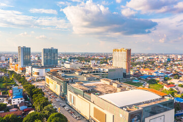 Laos City Center Hight Angle Drone shot in Vientiane Capital, Laos