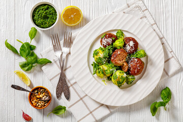 finnish beef meatballs with potatoes and pesto