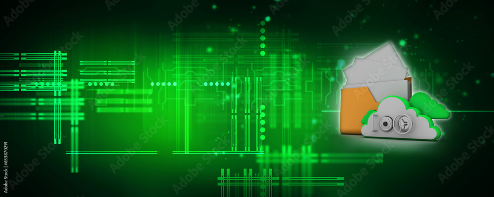 Poster 3d rendering cloud folder storage lock
