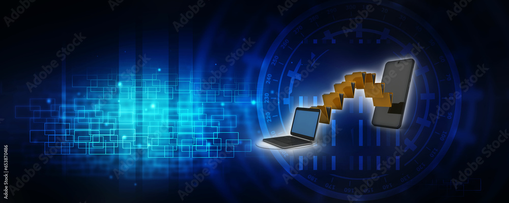 Poster 3d rendering mobile folder data sharing laptop