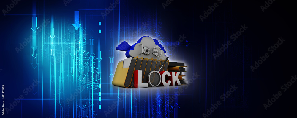 Poster 3d rendering cloud folder storage lock