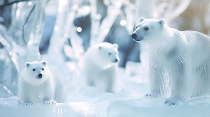 Fototapeta premium Polar bear in winter biome created with Generative Ai