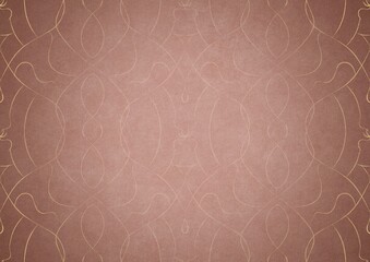 Hand-drawn unique abstract ornament. Light semi transparent pale pink on a pale pink background, with vignette of same pattern in golden glitter on a darker background color. A4. (pattern: p08-1b)