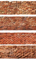 Set of red brick walls and fences, isolated on a transparent background. PNG, cutout, or clipping...