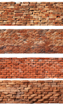 Fototapeta Set of red brick walls and fences, isolated on a transparent background. PNG, cutout, or clipping path.