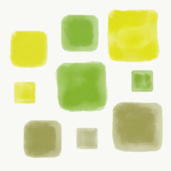Watercolor Abstract Squares in Earthy Green and Yellow Tones on Transparent Background