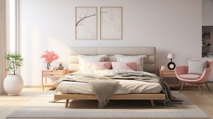 Fototapeta na wymiar Scandinavian style interior design, modern bedroom