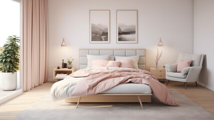 Scandinavian style interior design, modern bedroom