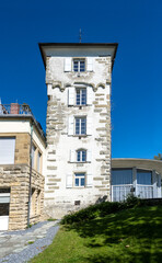 Ueberlingen on Lake Constance, lakeside promenade with Bad tower (city fortification). Baden-Wuerttemberg, Germany, Europe
