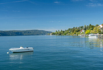 Fototapeta na wymiar Ueberlingen on Lake Constance, lakeside promenade. Baden-Wuerttemberg, Germany, Europe