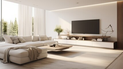 Fototapeta na wymiar White sofa and TV in luxury room, interior design
