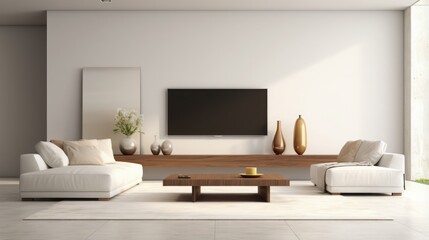 White sofa and TV in luxury room, interior design