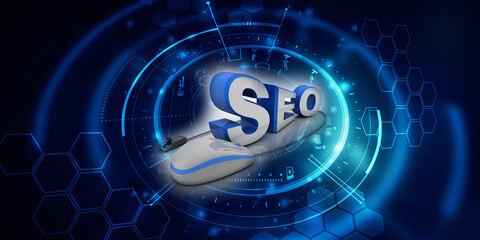 3d rendering mouse attached to word seo search engine optimization 
