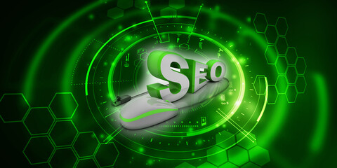 3d rendering mouse attached to word seo search engine optimization 
