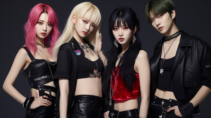 korean k-pop girls band posing in the studio