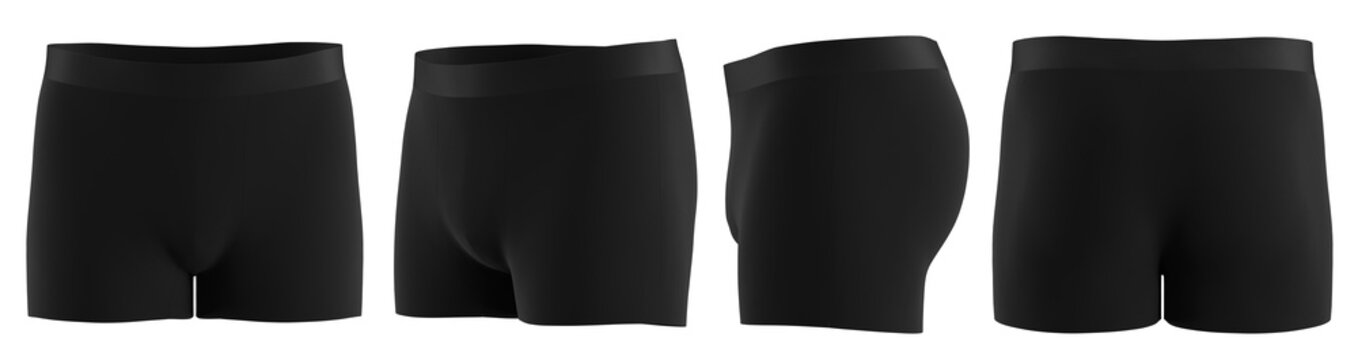 isolated black MEN underwear boxer briefs front side back