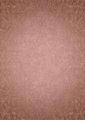 Hand-drawn unique abstract ornament. Light semi transparent pale pink on a pale pink background, with vignette of same pattern in golden glitter on a darker background color. A4. (pattern: p11-1d)