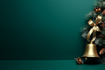 Christmas Green Background With Golden Bell Accents