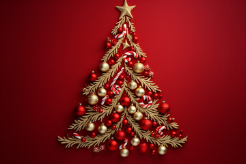 Christmas Red Background Adorned By Golden Christmas Motifs