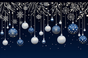 Deep Blue Background With Sparkling Snowflake Constellations and Ornaments