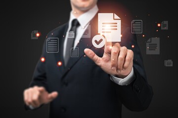 Documents management system concept, Business person using digital screen