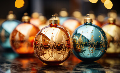 Festive set with colorful Christmas ornaments