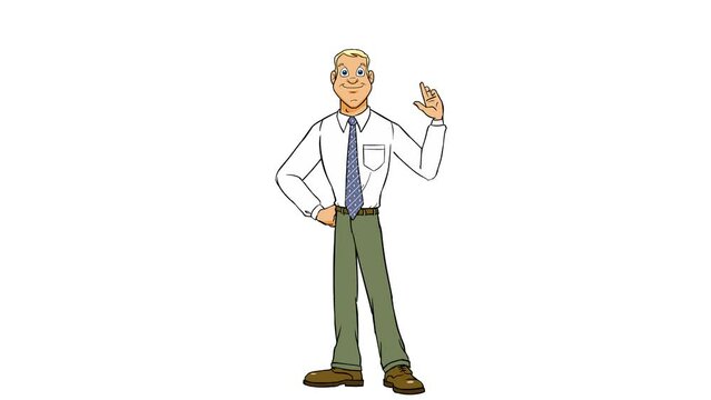 Cartoon man waving with hands, hello, hi, gesture background and 2d animation, Cartoon character, boy waving, happy, bye