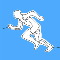 Running athlete continuous line colourful vector illustration