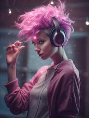 Obraz na płótnie Canvas portrait of a woman with headphones, woman listening to music