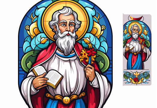 stained glass saint holding book and key clip art preview