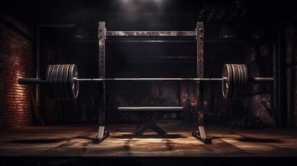 Bar for weight lifting on dark background in gym barbell. AI Generated - obrazy, fototapety, plakaty