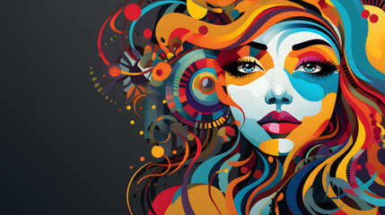 Avisually stunning abstract artwork that offers an intriguing perspective on a woman's face, blending artistic elements to capture the essence of feminine beauty and mystery, Generative AI