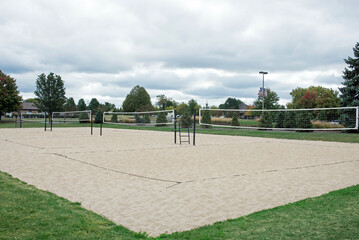 Urban Park Sand Volleyball Courts on Overcast Day