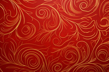 Golden Swirl Patterns On A Classic Red Background