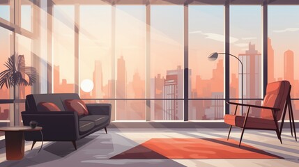 AI created illustration of modern light apartment with big windows