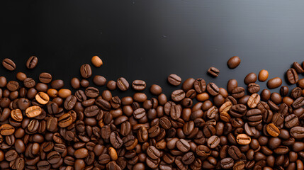  roasted coffee beans on a black background