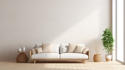 3D render minimalist modern living room interior background scandinavian style. Generative AI