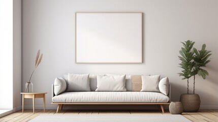AI-generated 3D render mock up poster frame in modern interior background, living room, Scandinavian style