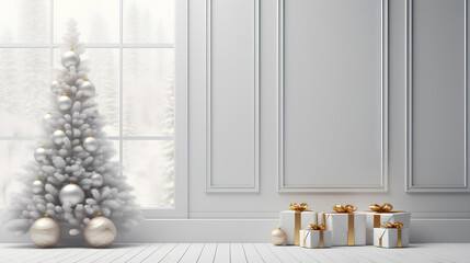 christmas interior background  with gifts and decorations.