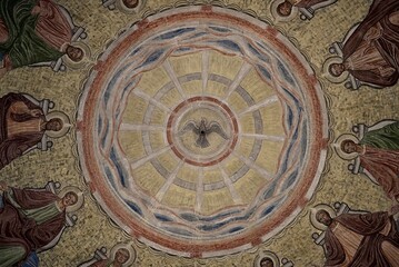 Denmark, Jutland, Interior, round fresco on a dome inside a church