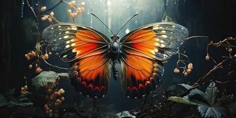 AI Generated. AI Generative. Lunar moth butterfly fly insect bug. Beautiful night magical flying animal top view 