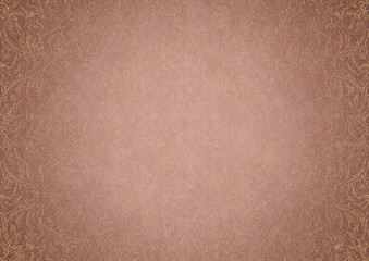 Fototapeta premium Hand-drawn abstract ornament. Light semi transparent pale pink and golden splatter on a pale pink back, with vignette of same pattern in gold on a darker color. Paper texture. A4. (pattern: p11-1b)
